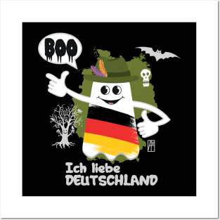 BOO GHOST with a German flag "I love Germany" - cute Halloween Posters and Art